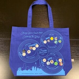Chicago Yarn Crawl 2021 Project Tote Bag with Shop Pins Knit Crochet